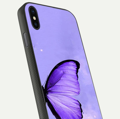 Violet Dream Wing Glass Case for iPhone Xs close-up angled shot highlighting wing texture and reflection