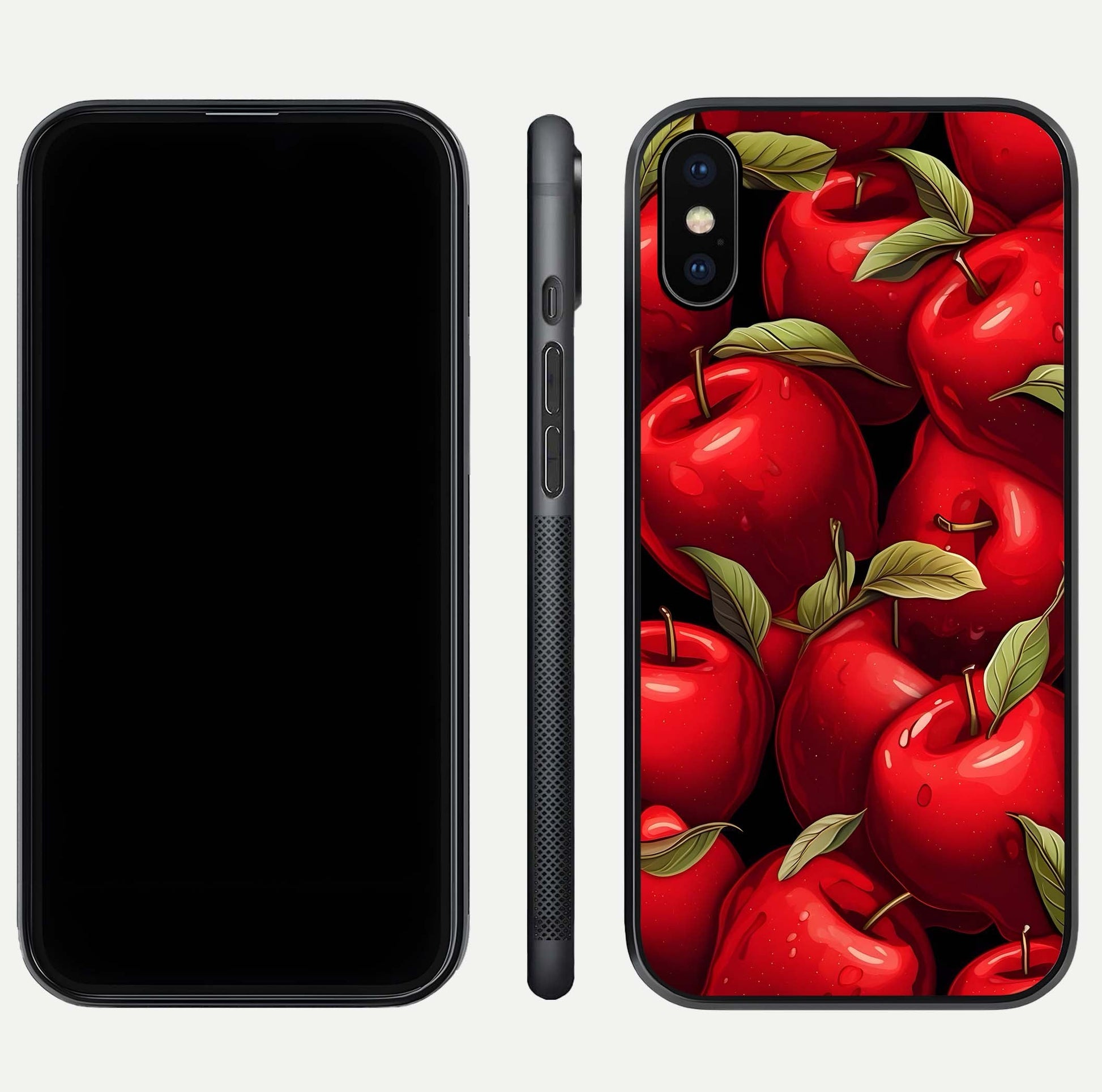 Apple Pattern Glass Case for iPhone Xs front and back layout highlighting clean lines and protective glass finish