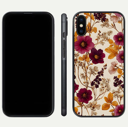 Autumn Wine Bloom Glass Case for iPhone 16 Pro front and back layout showing autumn print and HD glass clarity