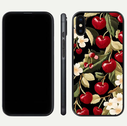 Bloom Thread Art Glass Case for iPhone Xs front-and-back layout showing smooth edges and high-clarity print
