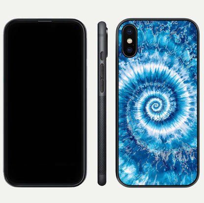 Blue Galaxy Wave Glass Case for iPhone Xs front-and-back layout showing gradient flow and shine clarity