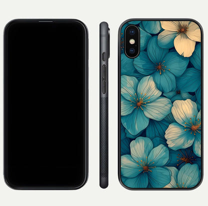 Blue Shade Floral Glass Case for iPhone Xs front-and-back layout displaying bloom contrast and edge polish