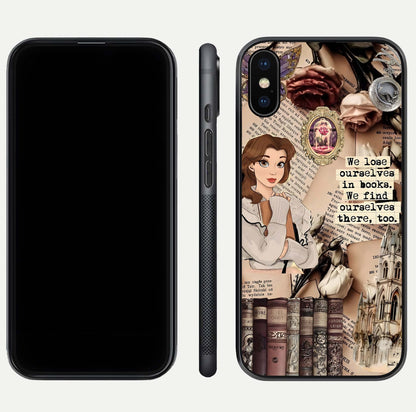Bookish Dream World Glass Case for iPhone Xs dual-view layout displaying colorful fantasy print and edge finish