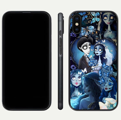 Butterfly Ghost Soul Glass Case for iPhone Xs front-and-back layout highlighting dark art balance and HD shine