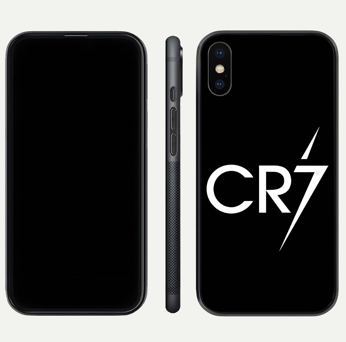 CR7 Elite Strike Glass Case for iPhone Xs dual-view layout showing sport tones and edge clarity