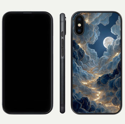 Celestial Cloud Road Glass Case for iPhone Xs front-and-back layout displaying balance between light and depth