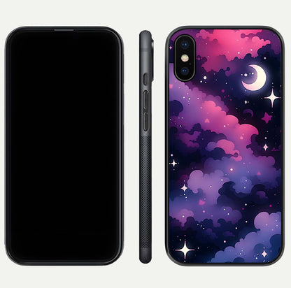 Celestial Moon Magic Glass Case for iPhone Xs dual-view layout displaying lunar design and sleek edges