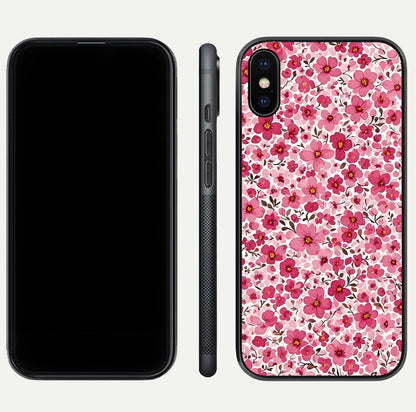 Cherry Blossom Charm Glass Case for iPhone Xs dual-view layout showing elegant floral balance and HD gloss