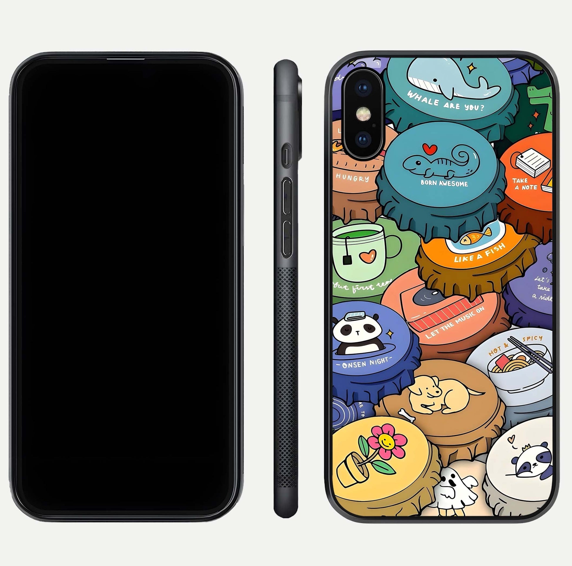Coins Patterns Glass Case for iPhone Xs dual-view layout displaying elegant art and glass clarity