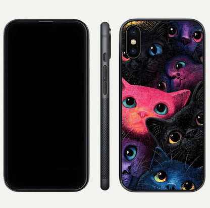 Cosmic Cats Dreams Glass Case for iPhone Xs dual-view layout displaying HD print and glossy shine