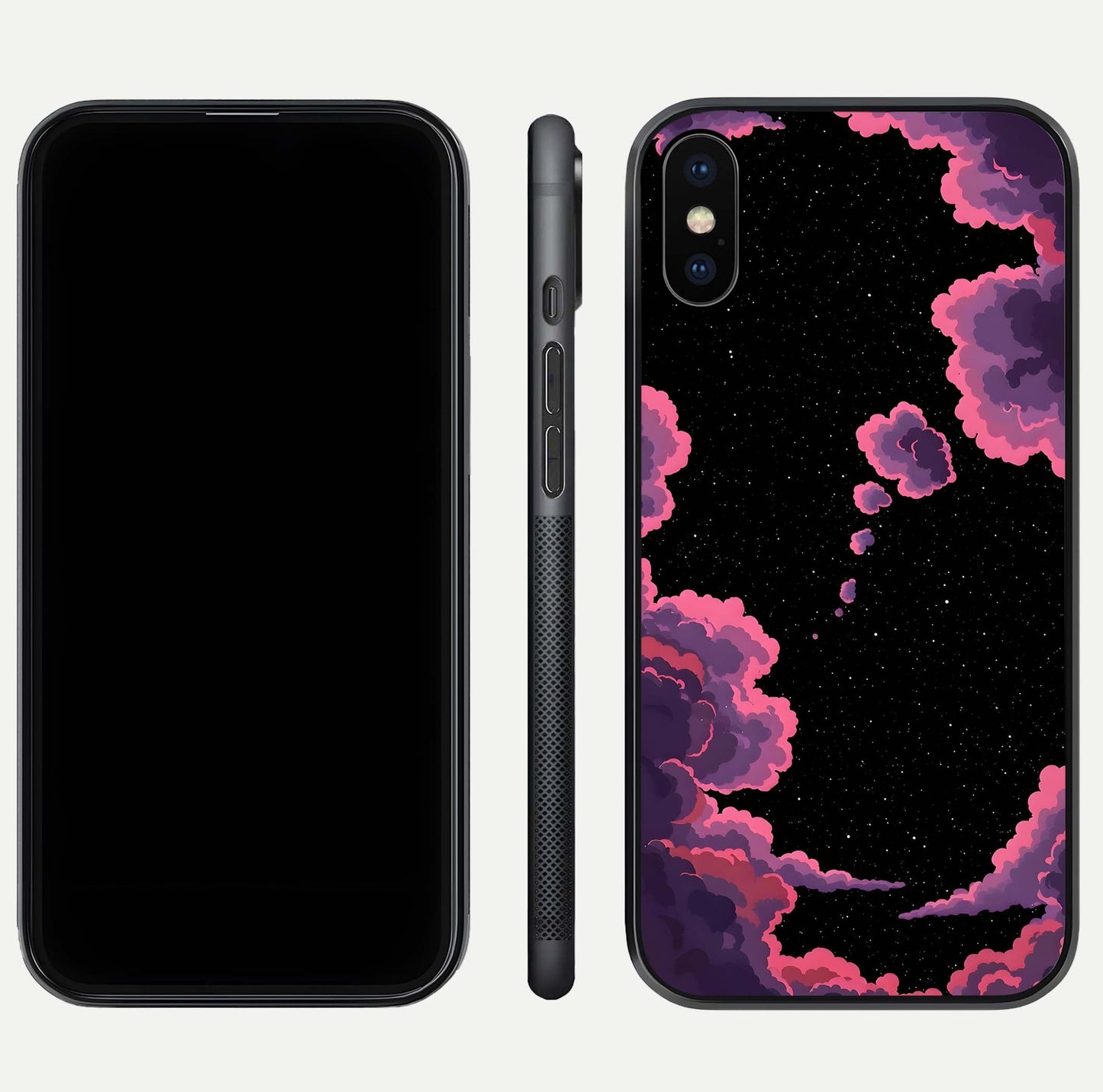 Cosmic Cloud Journey Glass Case for iPhone Xs dual-view layout displaying celestial tones and edge clarity