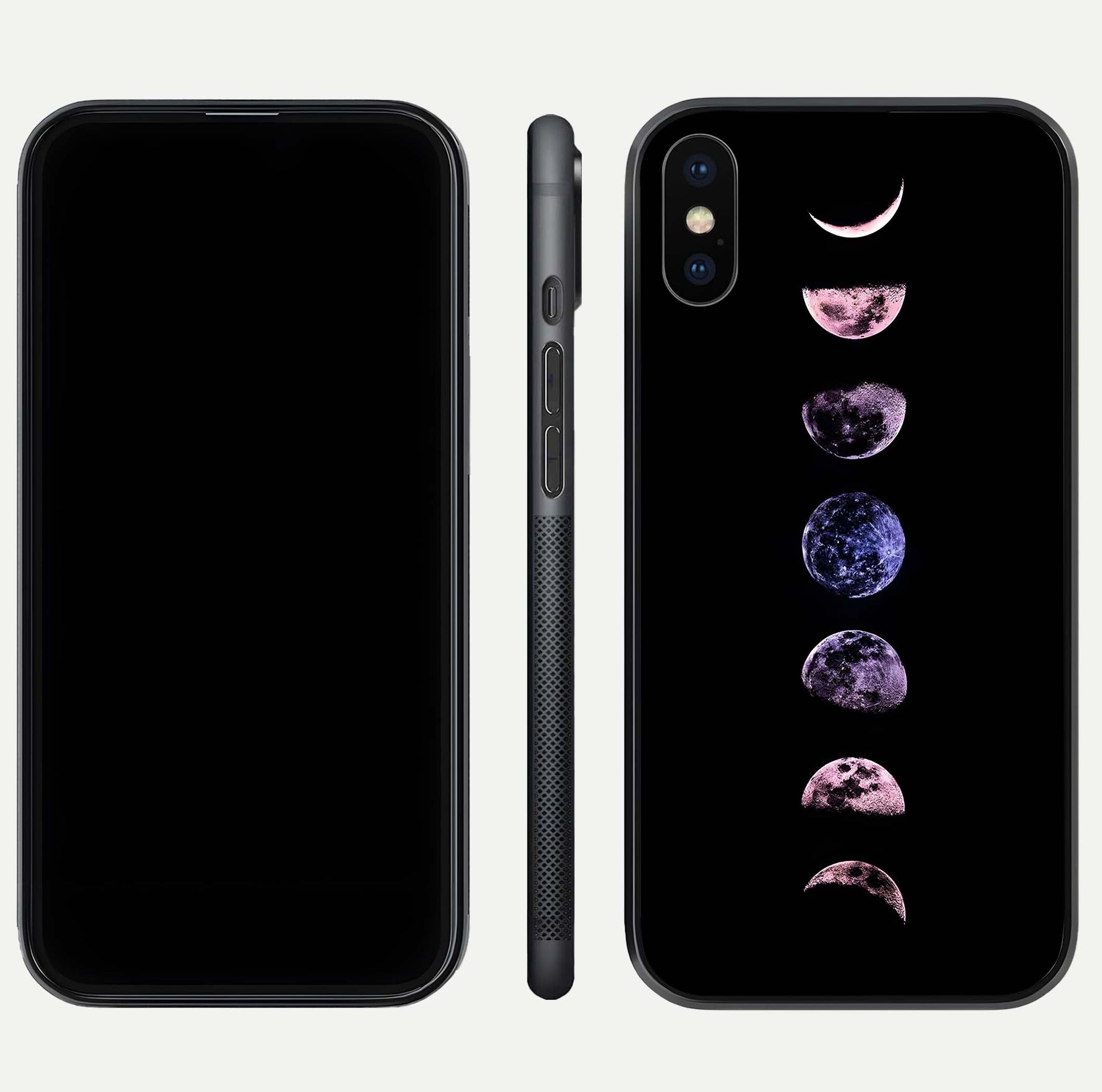 Crimson All Planets Glass Case for iPhone Xs dual-view layout displaying crimson tones and curved edges