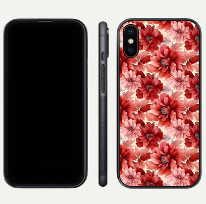Crimson Love Petals Glass Case for iPhone Xs dual-view layout displaying floral charm and curved glass