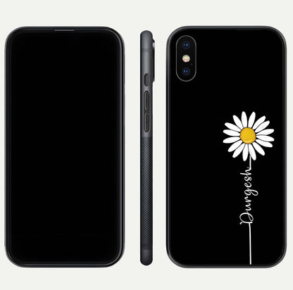 Custom Name White Flower Glass Case for iPhone Xs dual-view layout showing elegant floral tone and curved edge finish