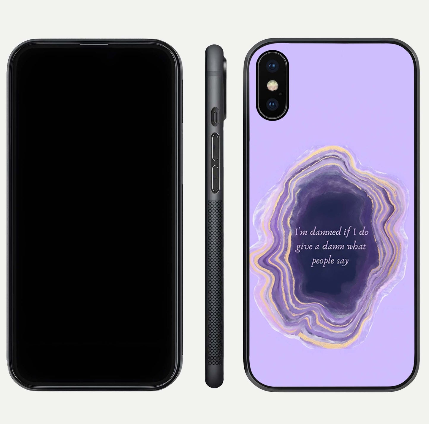 Damned People Quote Glass Case for iPhone Xs dual-view layout displaying modern print and glass clarity