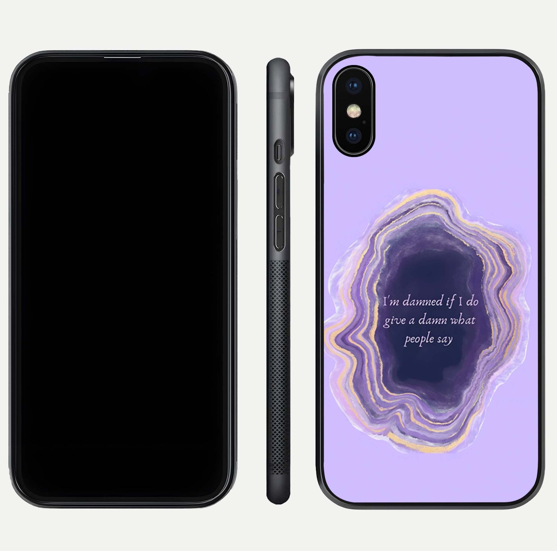 Damned People Quote Glass Case for iPhone Xs dual-view layout displaying modern print and glass clarity