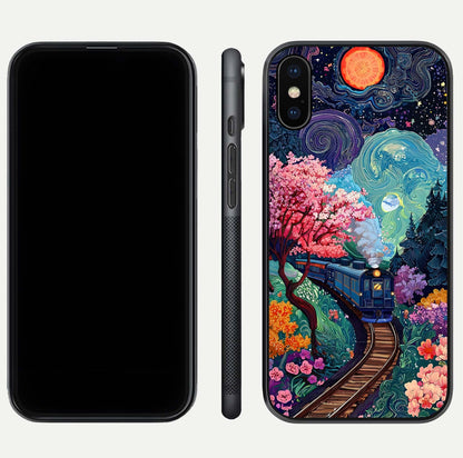 Digital Art Glass Case for iPhone Xs dual-view layout displaying artistic tones and curved glass edge