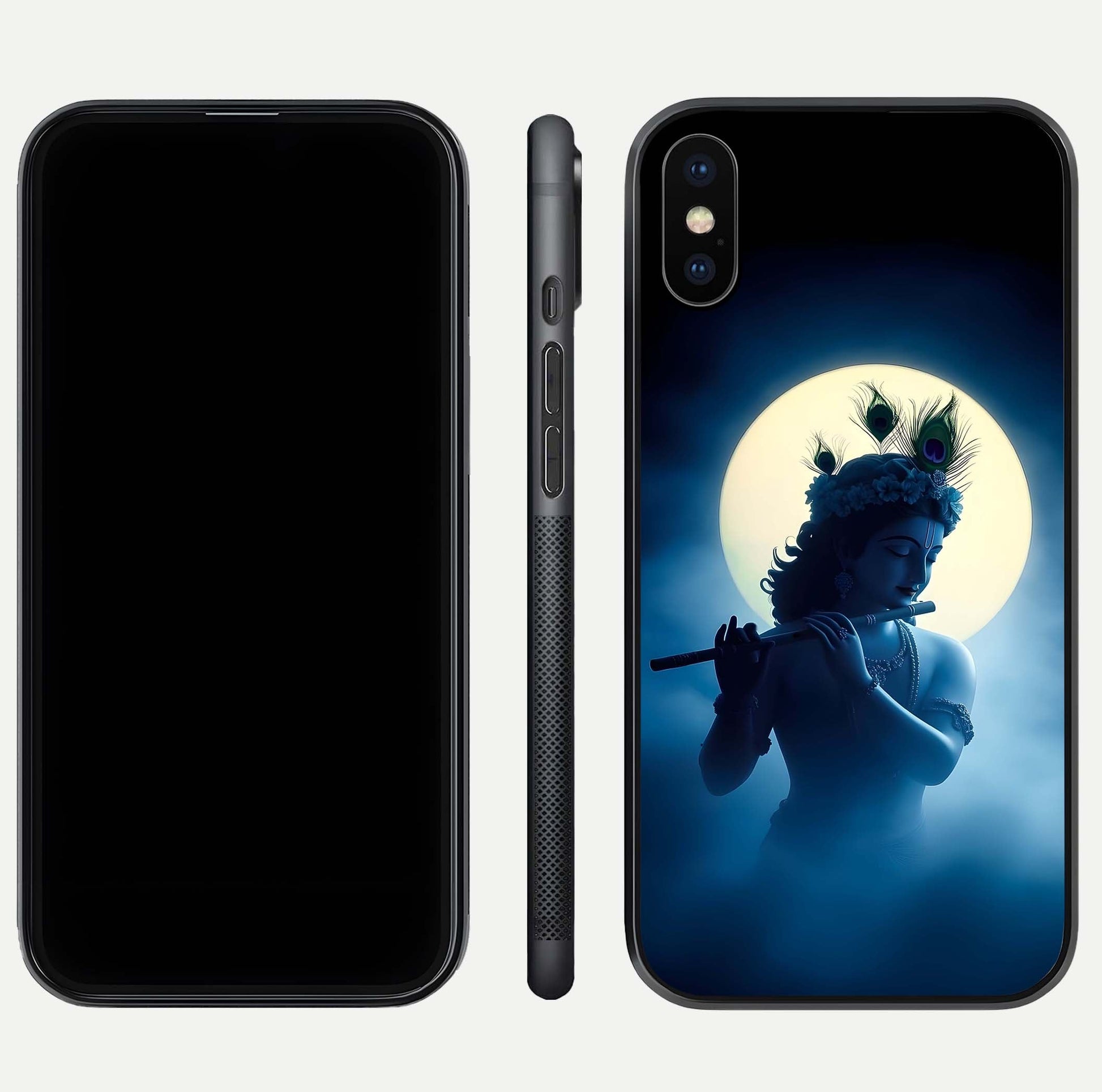 Divine Moon Flute Glass Case for iPhone Xs dual-view layout displaying soft night tones and curved polish