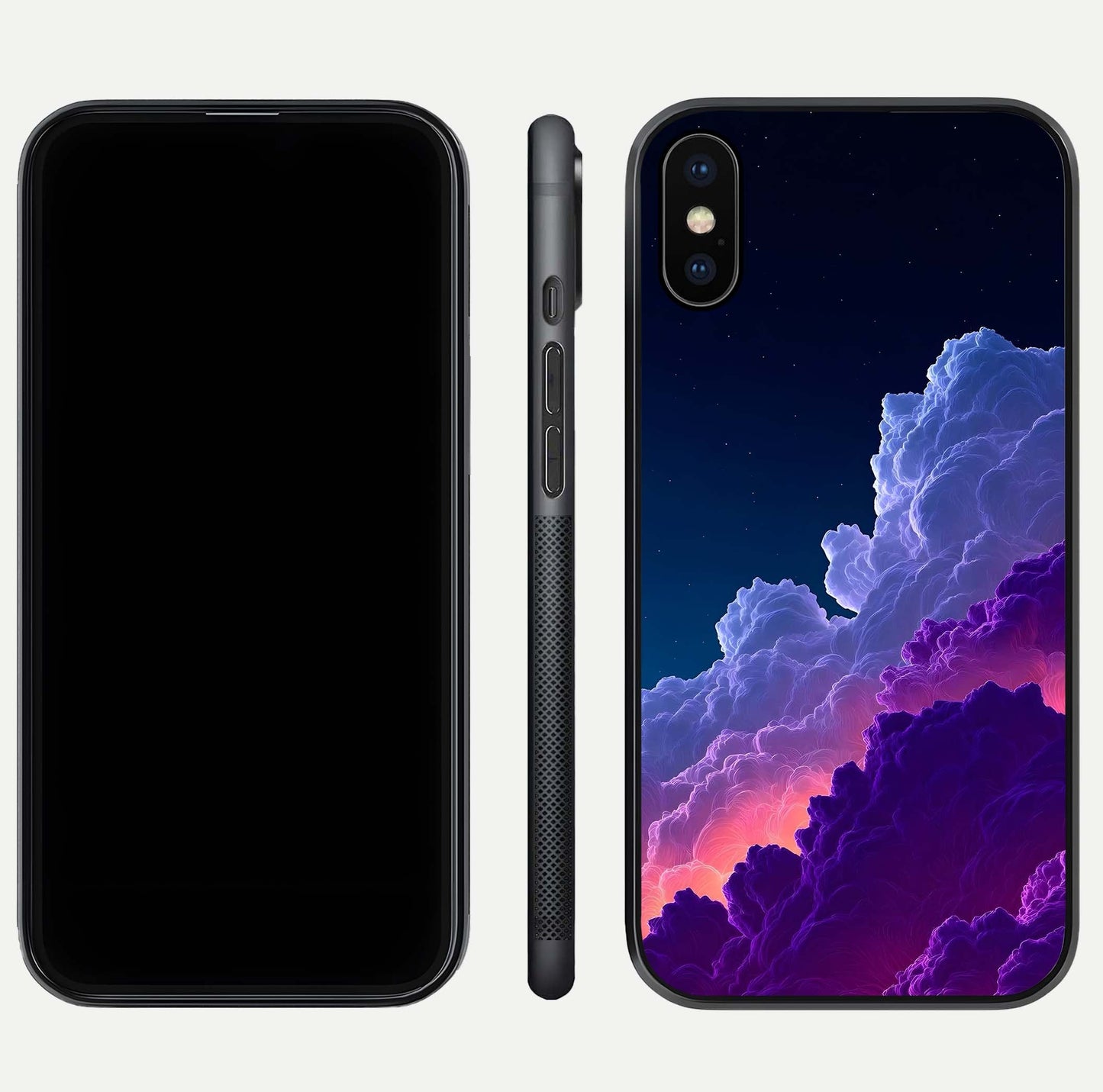 Dreamy Cloud Skies Glass Case for iPhone Xs dual-view layout displaying calm sky art and smooth curve