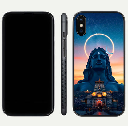 Eternal Shiva Aura Glass Case for iPhone Xs dual-view layout displaying HD deity print and smooth edge