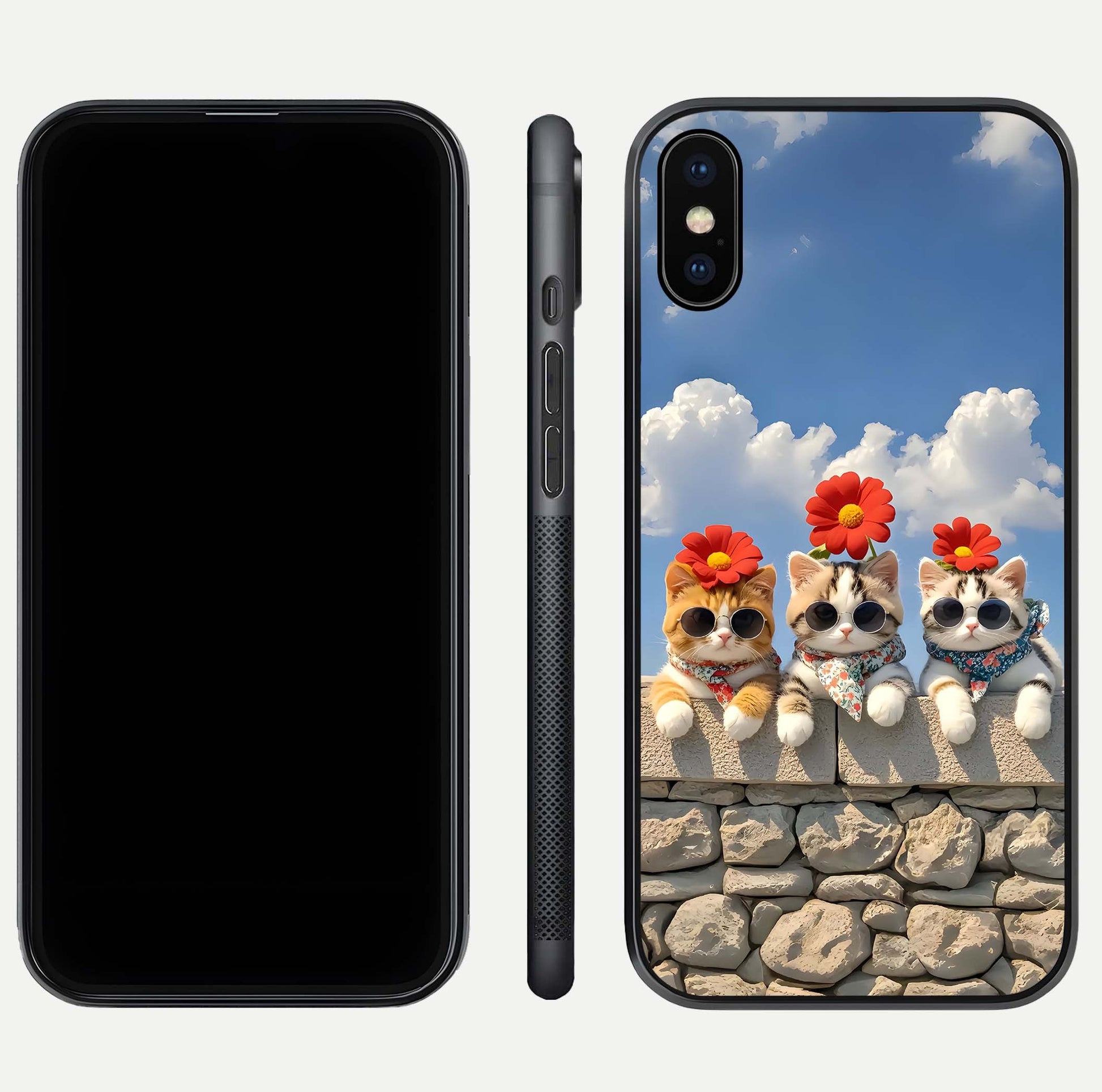 Floral Kitty Squad Glass Case for iPhone Xs dual-view layout displaying vibrant tones and smooth edges