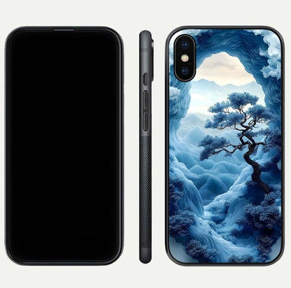 Frozen Serenity Gate Glass Case for iPhone Xs dual-view layout displaying winter theme and smooth curves