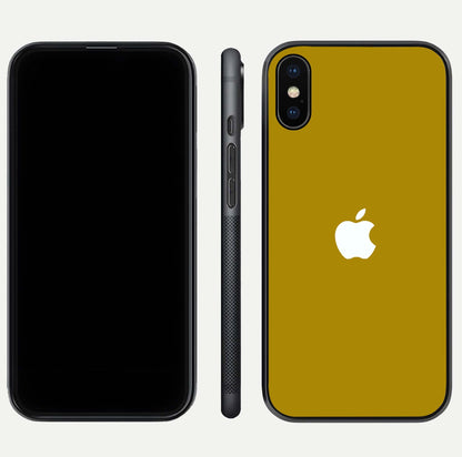 Golden Luxe Aura Glass Case for iPhone Xs front and back view layout highlighting premium tone and curved glass
