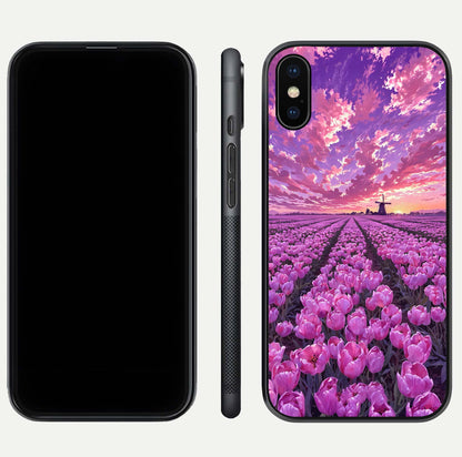 Lavender Dream Skies Glass Case for iPhone Xs front and back view layout highlighting dreamy sky gradient