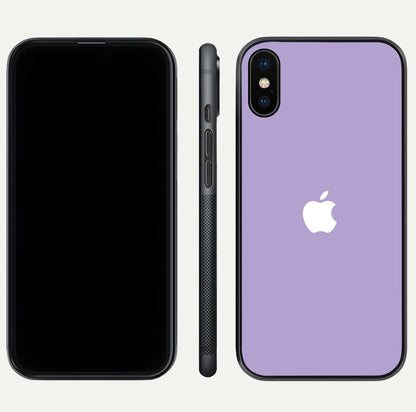 Lavender Soft Minimal Glass Case for iPhone Xs front and back view layout highlighting soft hue and curved edges