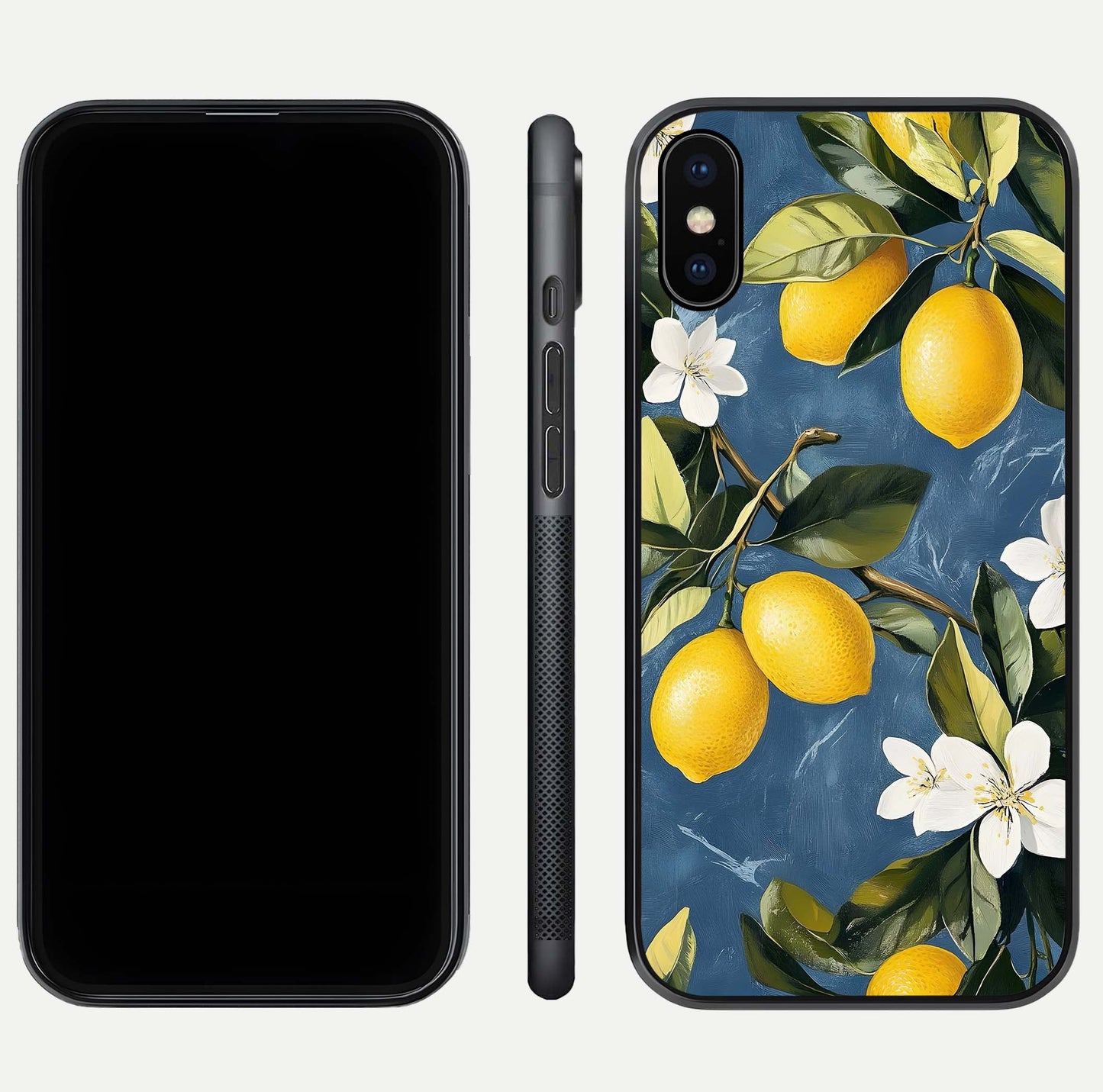 Lemon Dream Garden Glass Case for iPhone Xs front and back view layout highlighting garden tones and edges