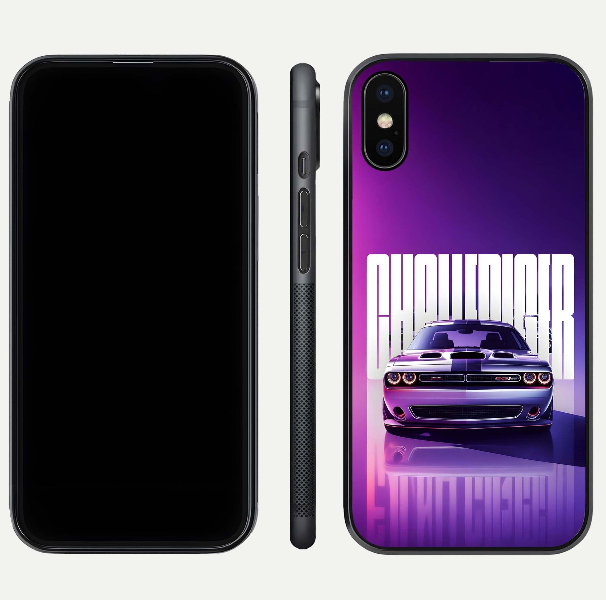 Midnight Muscle Ride Glass Case for iPhone Xs front & back layout with dark automotive tones and edges