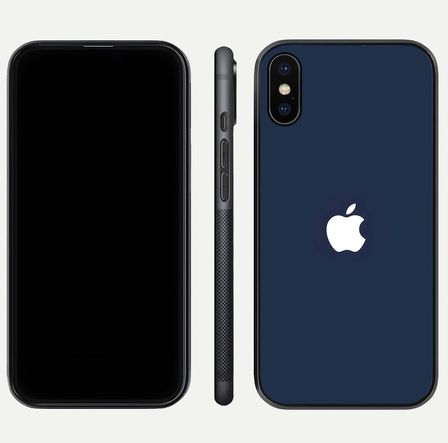 Minimal Apple Night Glass Case for iPhone Xs front & back layout highlighting simplicity and edge curve