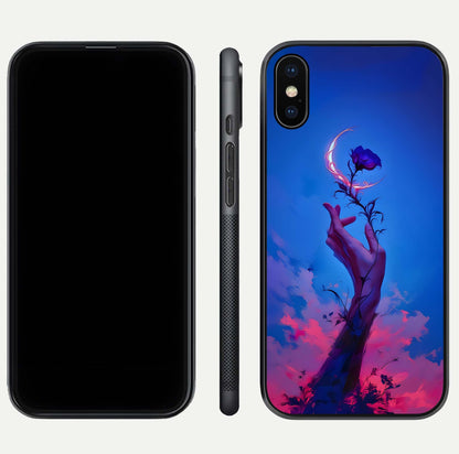 Mystic Hand Glass Case for iPhone Xs front & back layout highlighting mystic design and smooth edges