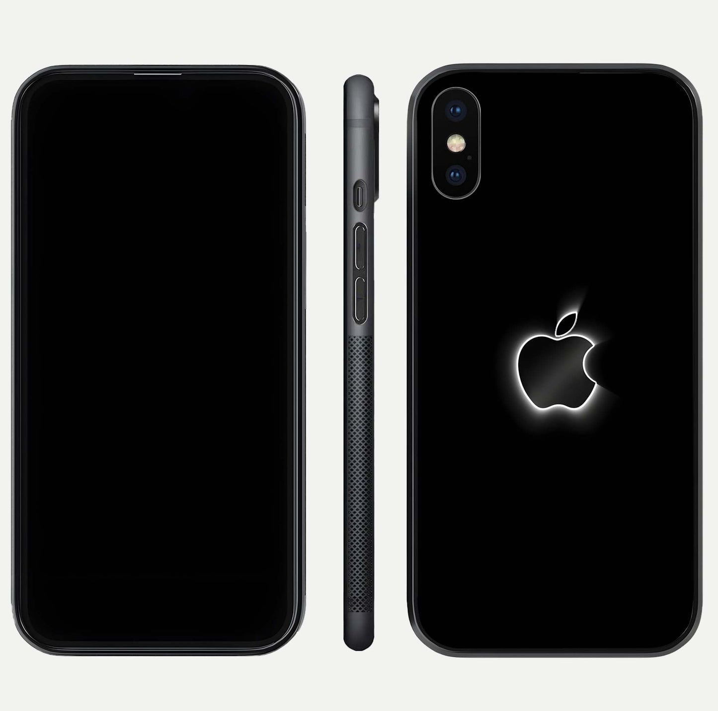 Neon Apple Glow Glass Case for iPhone Xs front & back layout showing bright tones and edge curve