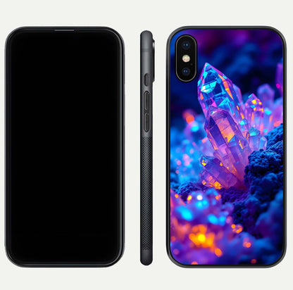 Neon Aura Shards Glass Case for iPhone Xs front & back layout showing vivid tones and edge finish