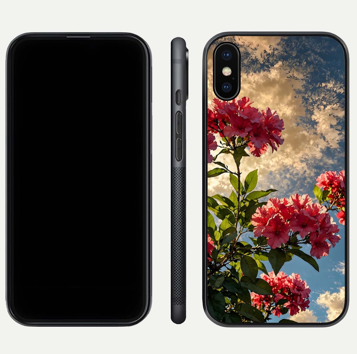 Red Bloom Skies Glass Case for iPhone Xs front & back layout showing soft gradient sky tones and edges