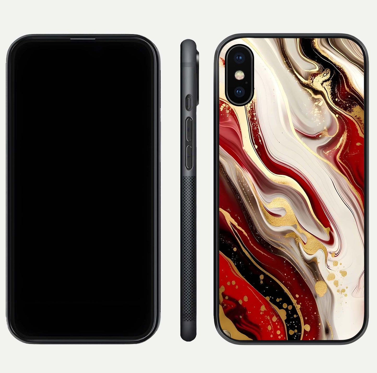 Red & White Marble Glass Case For iPhone Xs