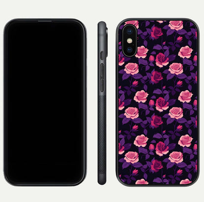 Rose Garden Twilight Glass Case for iPhone Xs front & back layout showing rich twilight tones and edges