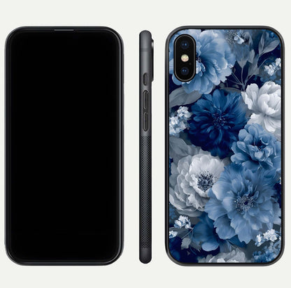 Royal Bloom Garden Glass Case for iPhone Xs front & back layout showing soft tones and curved glass design