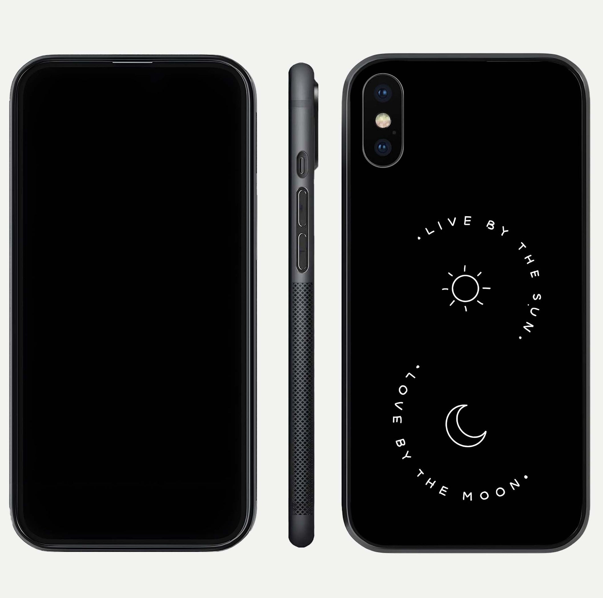Sun Moon Balance Glass Case for iPhone Xs front & back layout showing smooth gradient and balanced design