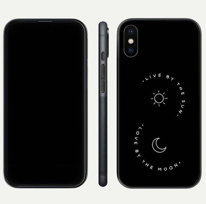 Sun Moon Balance Glass Case for iPhone Xs front & back layout showing smooth gradient and balanced design