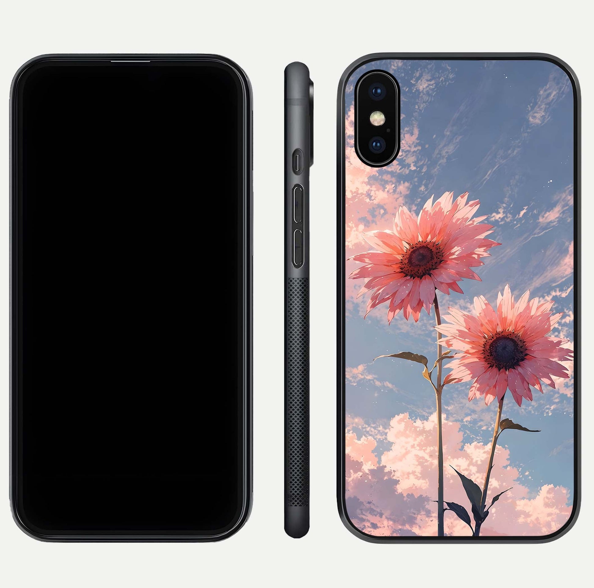 Sunlit Daisy Glow Glass Case for iPhone Xs front & back layout showing vibrant sunlight hues and clean edge