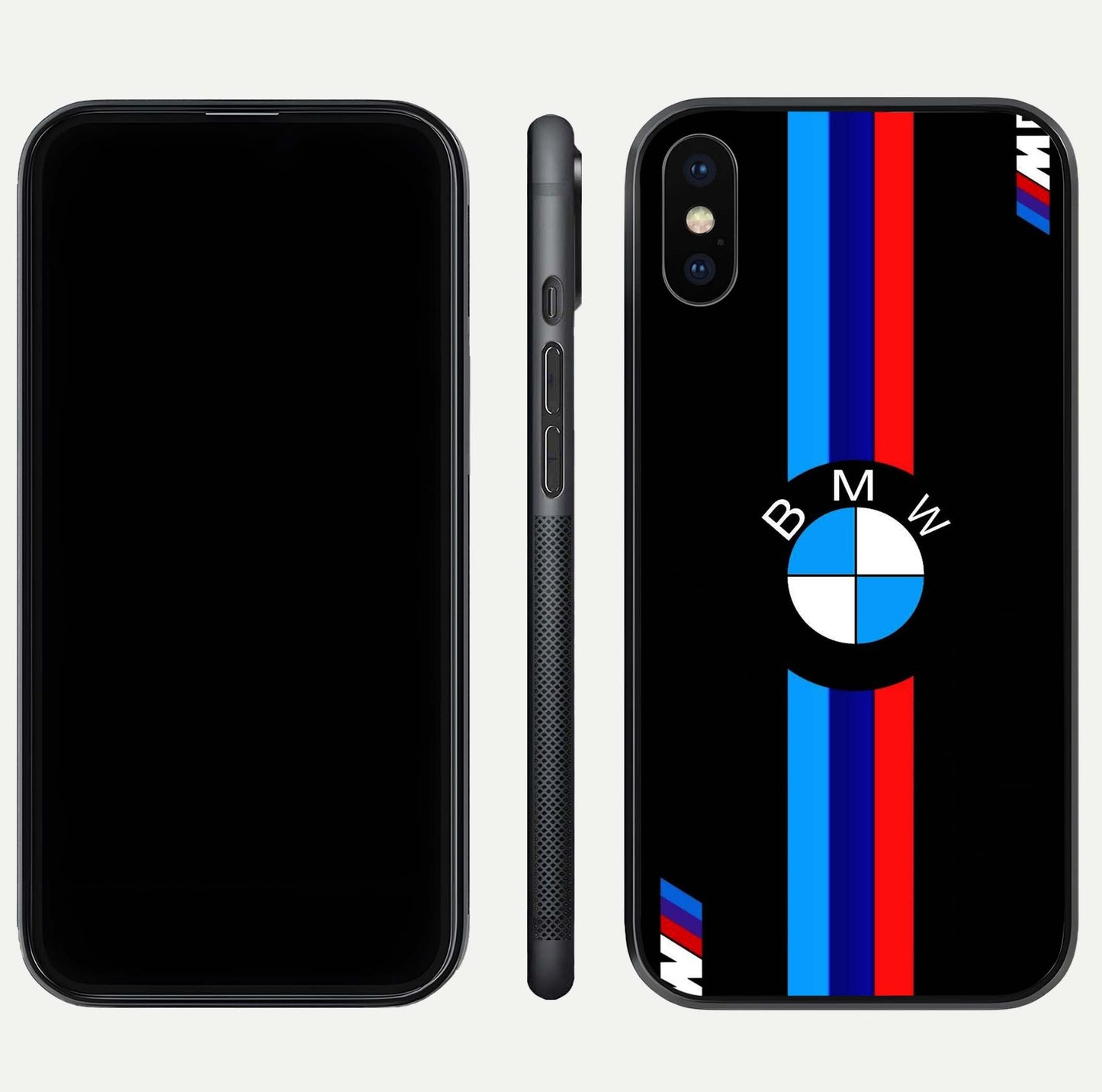 Turbo BMW Beast Glass Case for iPhone Xs front & back layout showing bold design and smooth finish