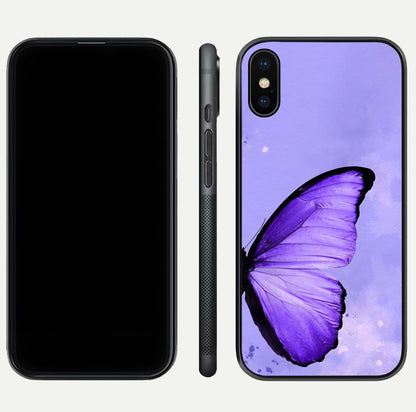 Violet Dream Wing Glass Case for iPhone Xs front & back layout showing violet tones and smooth edges