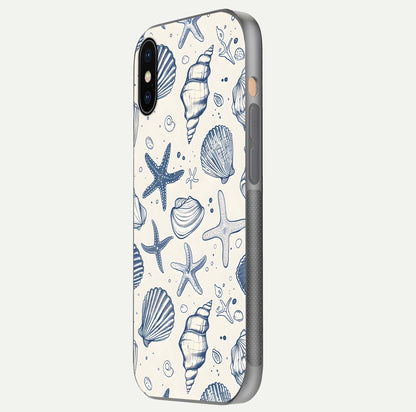 Blue Ocean Outline Glass Case for iPhone Xs side-angle view showing clear edge lines and oceanic blue glow