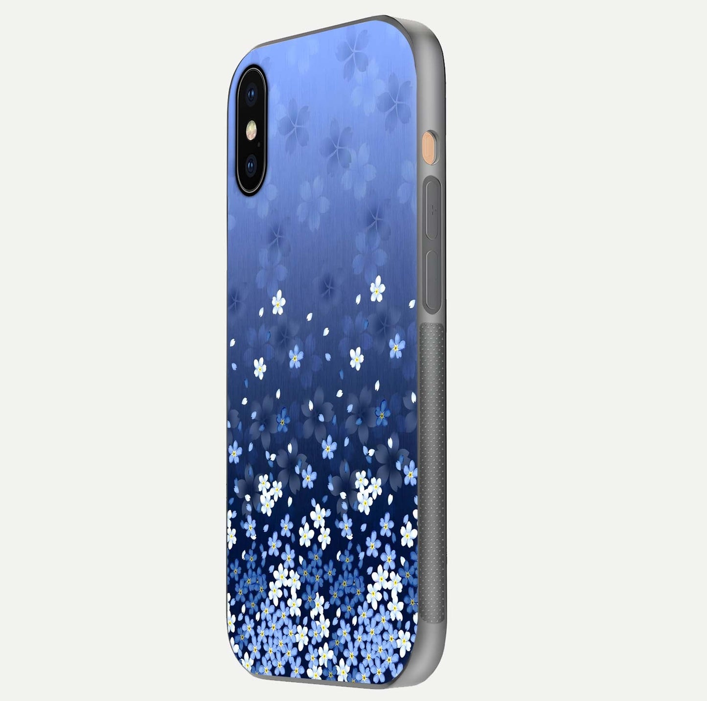 Blue Starry Glass Case for iPhone Xs side-angle photo showing light reflection and detailed star pattern