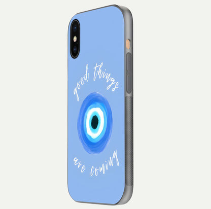 Bright Future Ahead Glass Case for iPhone Xs side-angle image displaying edge smoothness and reflective surface