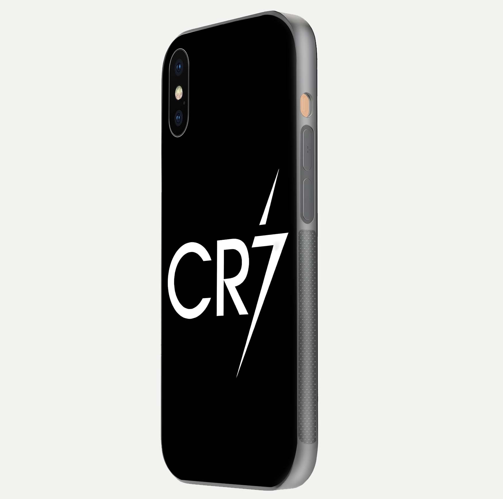 CR7 Elite Strike Glass Case for iPhone Xs side-angle image showing polished edges and vibrant design