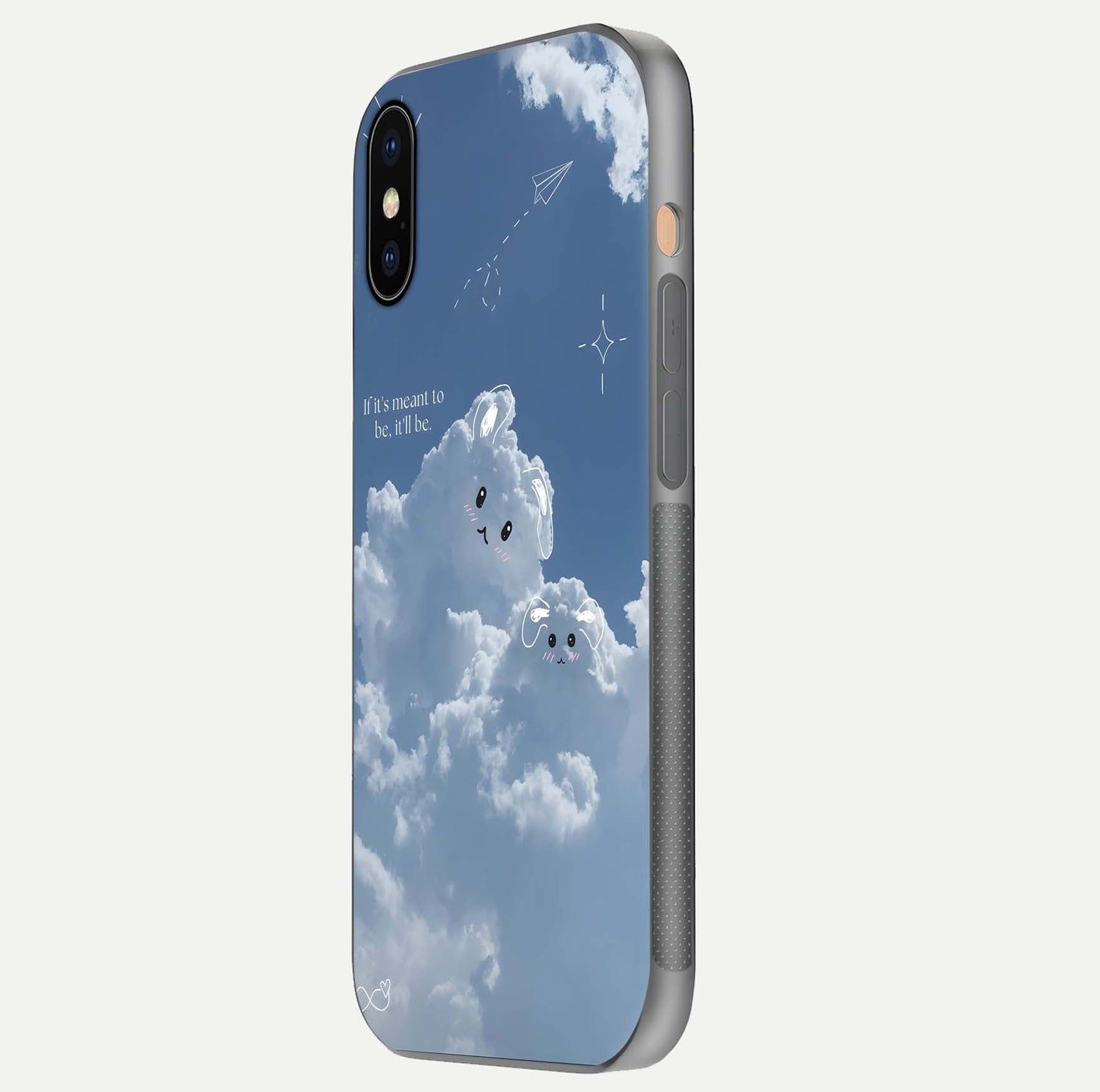 Cloud Bunny Dreams Glass Case for iPhone Xs side-angle image capturing gloss texture and edge glow