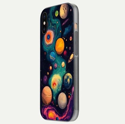 Cosmic Planet Journey Glass Case for iPhone Xs side-angle image capturing smooth gloss and reflective edges